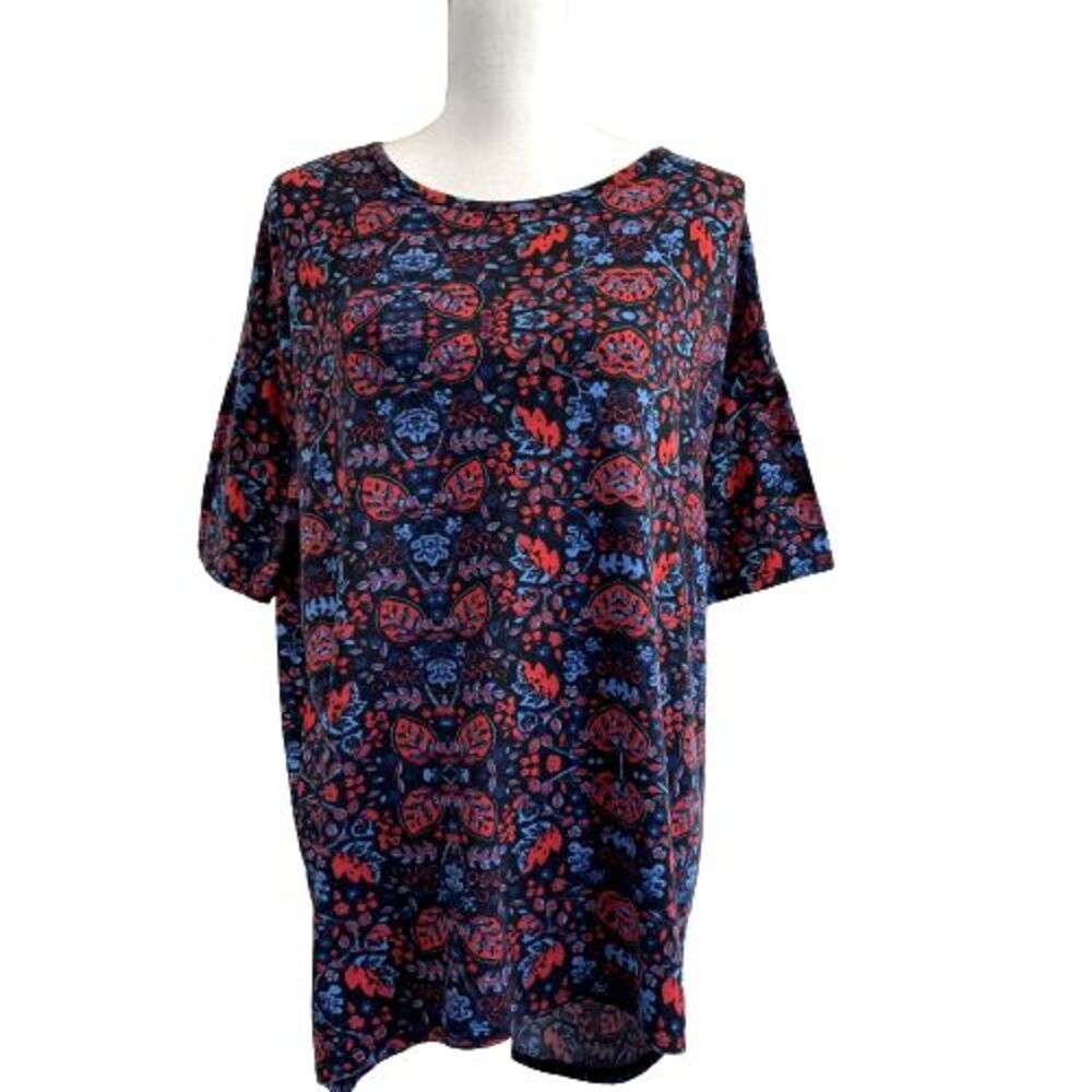 LuLaRoe Irma Tee Women's Size XXS Navy Blue Floral Hi-Low